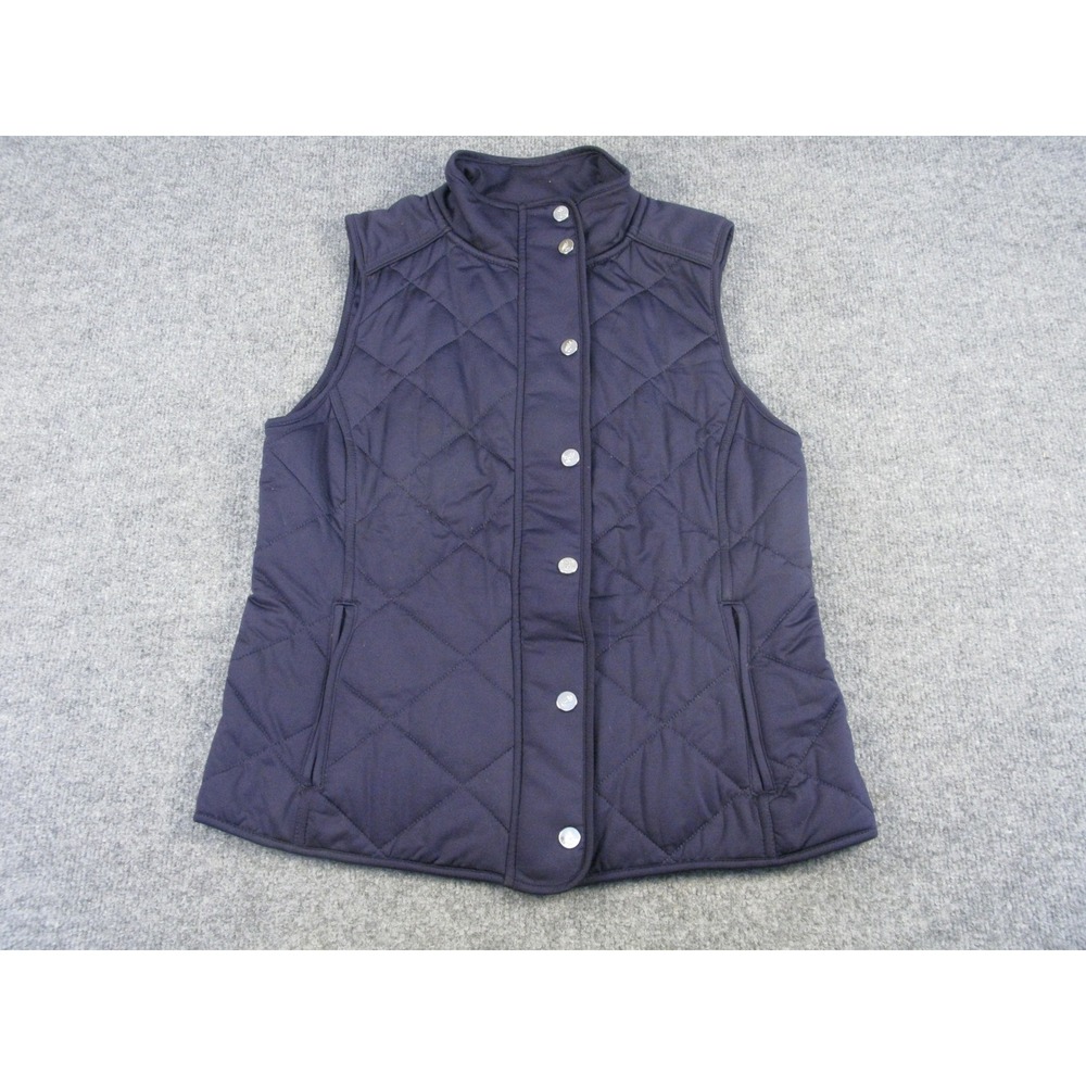 Lauren Ralph Lauren Navy Blue Quilted Vest Snap Stand Collar Women SM #2036